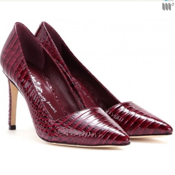ALICE + OLIVIA  Dina Croc-Embossed Patent Leather Stiletto Pump Heel - Picture 1 of 6